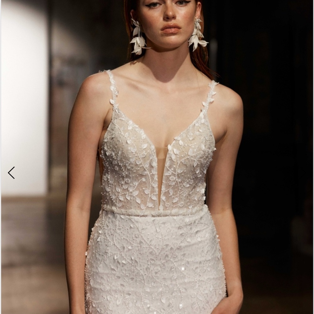 Ivory Appliqué V-Neck Wedding Dress with Sheer Bodice